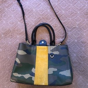 Camo purse with yellow calf hair accent